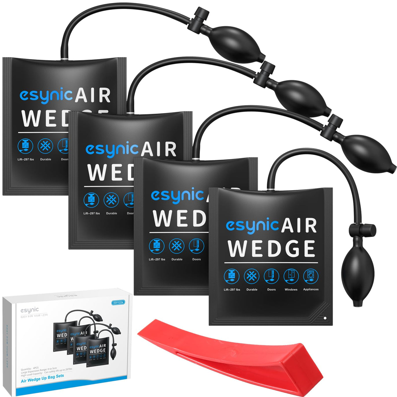 eSynic 4Pack Durable Air Wedge Bags Kit Relieable Air Wedge Pump Up Bag Inflatable Air Lifting Bags Air Wedge Winbags for Door Window Installation etc UPC:670924933229