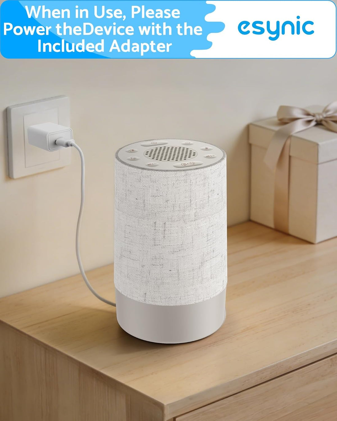 eSynic Portable White Noise Machine Baby with Cry Sensor & Night Light Rechargeable Mini Sound Machine for Adults Sleep Travel| Dimmable| 195g Lightweight| Wireless Connect| 3-Timer| Hanging Loop