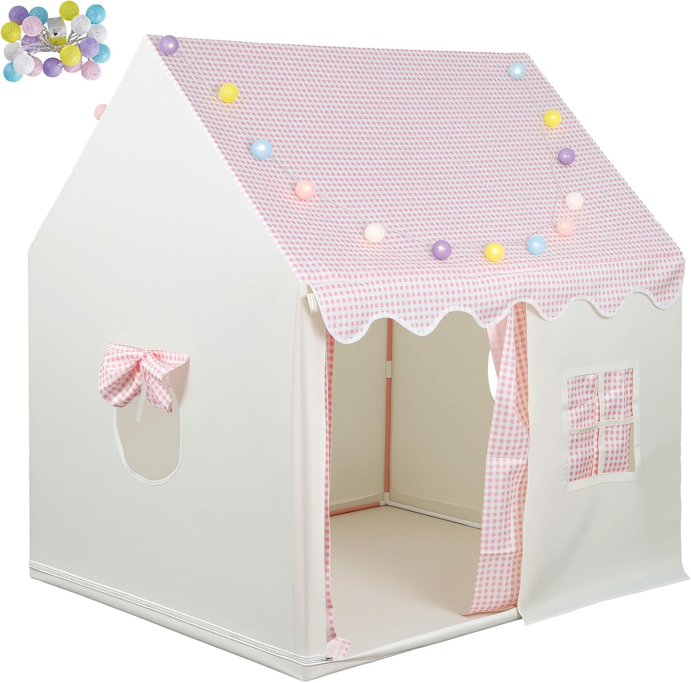 Kids Play Tent with LED Lights - Easy Setup 10 Mins,Large Indoor Outdoor Playroom for Children,Spacious Play Tents for Girls & Boys Ages 3-12, Toys Gift Idea for Birthday Christmas
