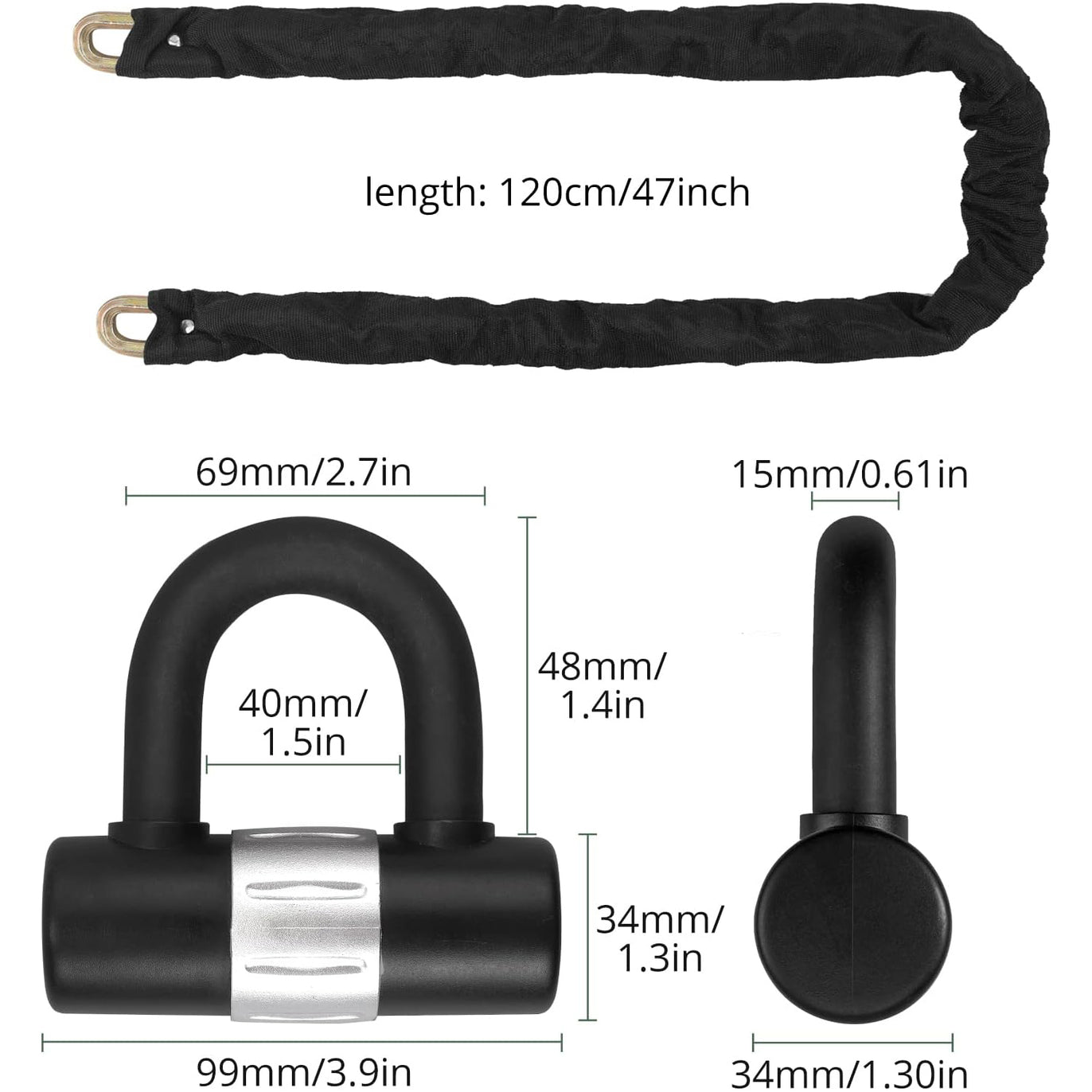 Motorcycle Chain Lock 4ft/120cm + U Lock