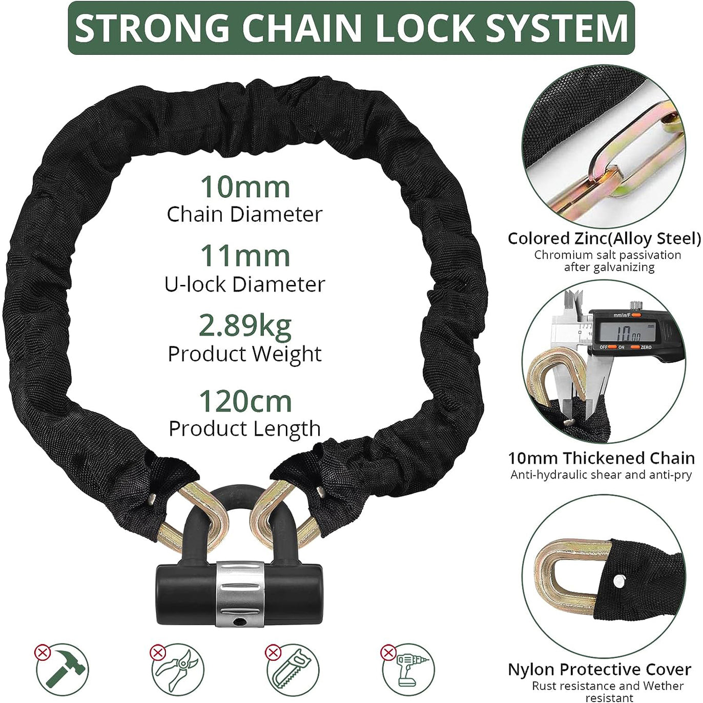 Motorcycle Chain Lock 4ft/120cm + U Lock
