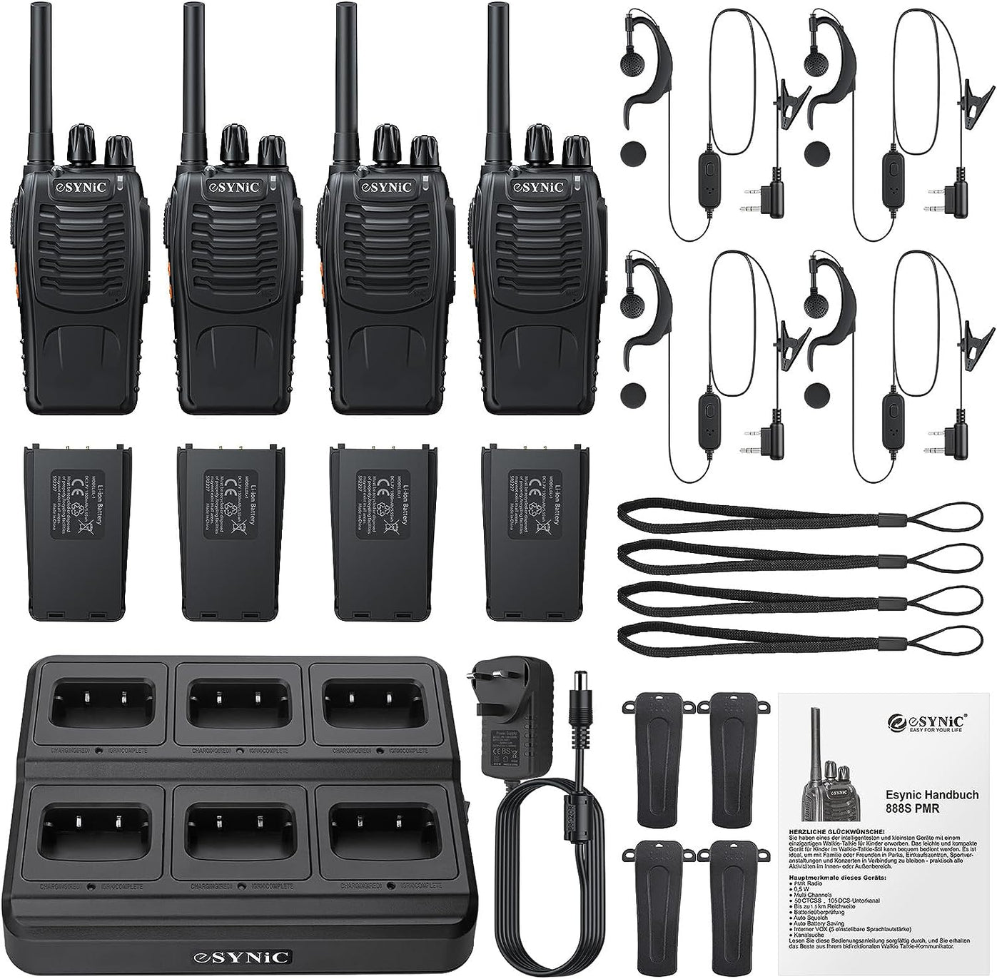 eSynic 6Pcs Professional Walkie Talkies 2 Way Radio Walkie Talkies Rechargeable