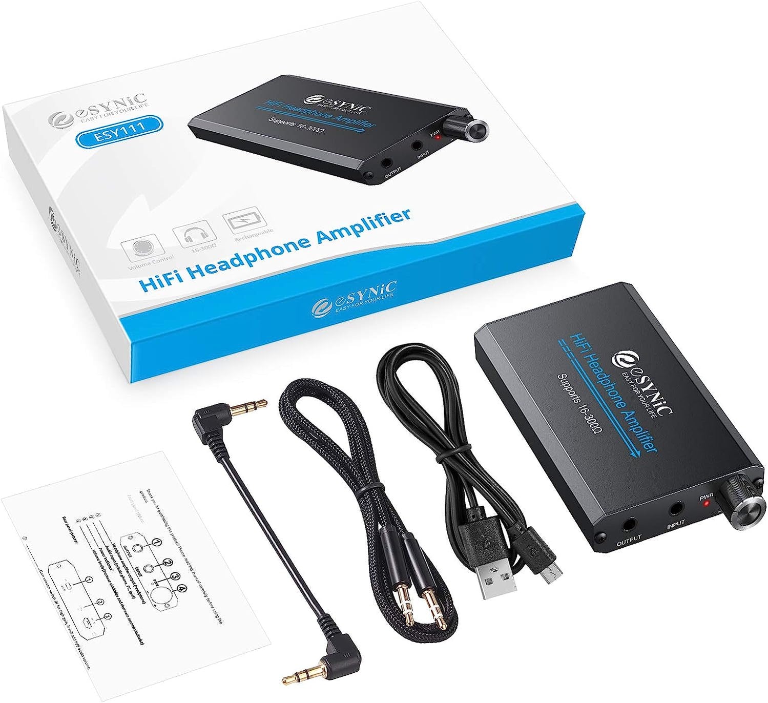 eSynic Professional 16-300Ω Headphone Amplifier,HiFi Earphone Amp 3.5mm