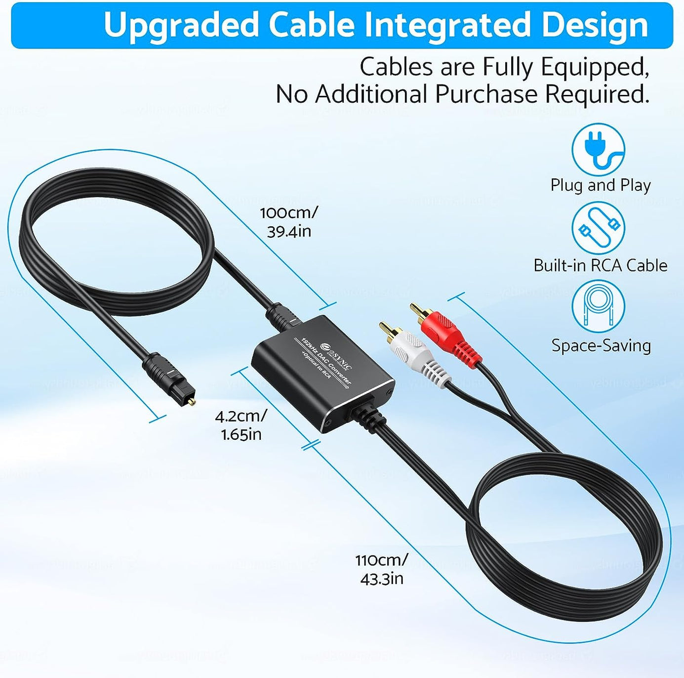 eSynic Premium 192 KHZ Digital to Analog Audio Converter Portable Optical to RCA Adapter