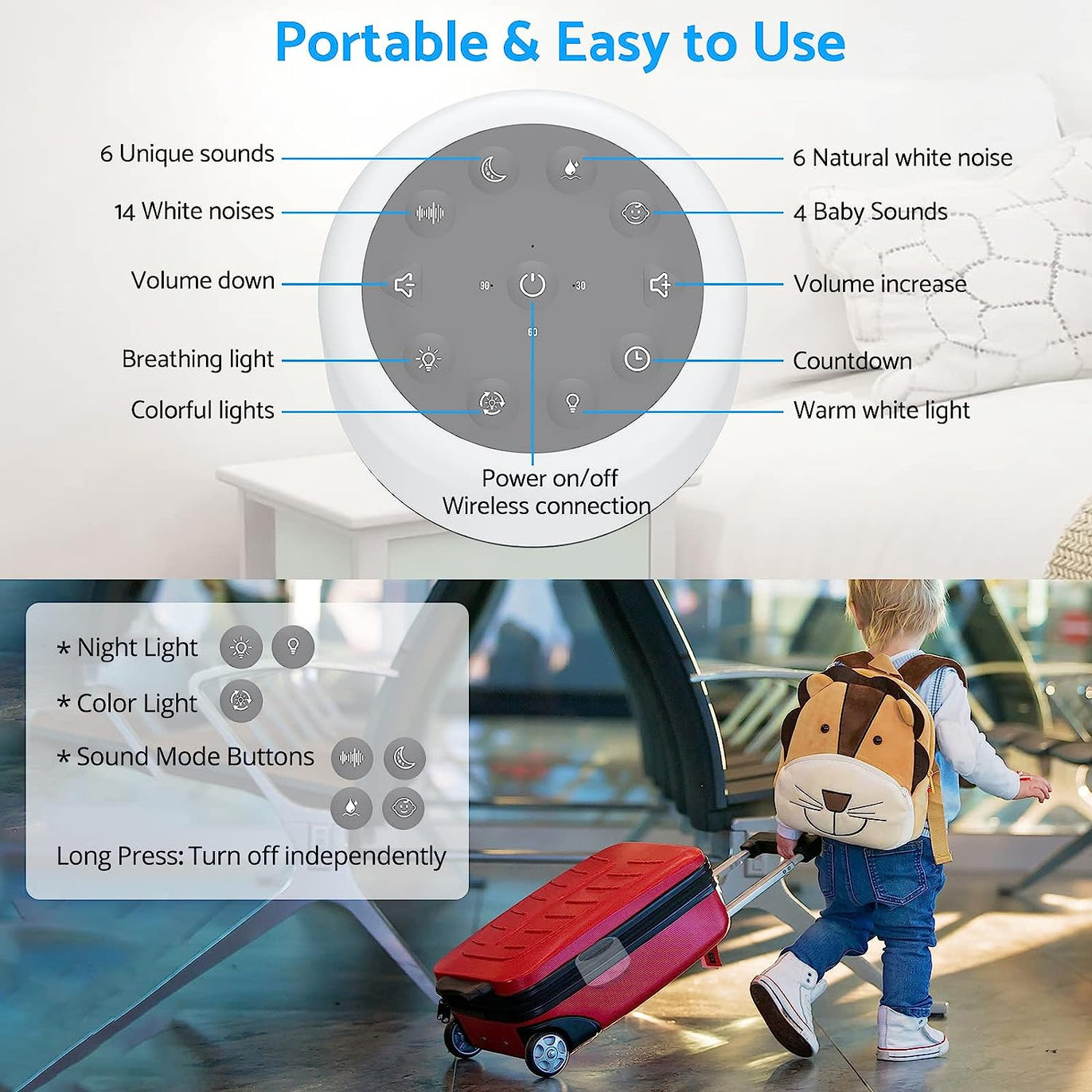 eSynic Rechargeable White Noise Machine Baby Portable White Noise Machine