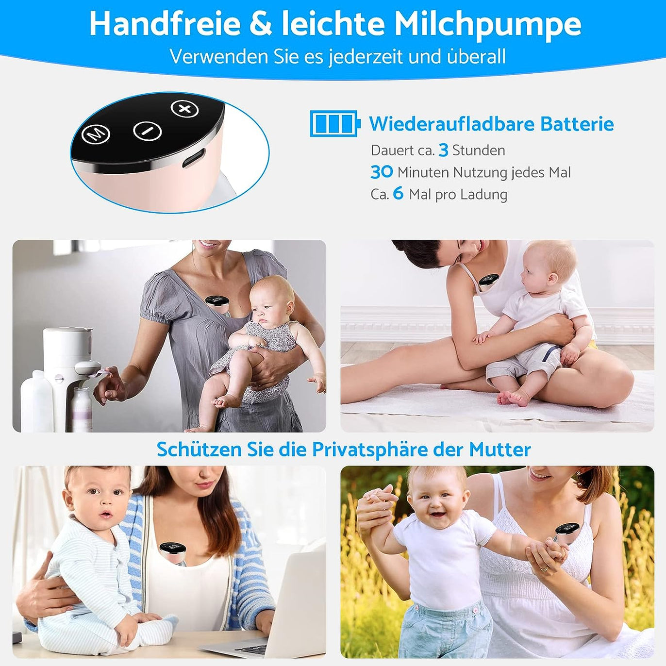 eSynic Electric Breast Pump Portable 3 Modes and 9 Levels Painless