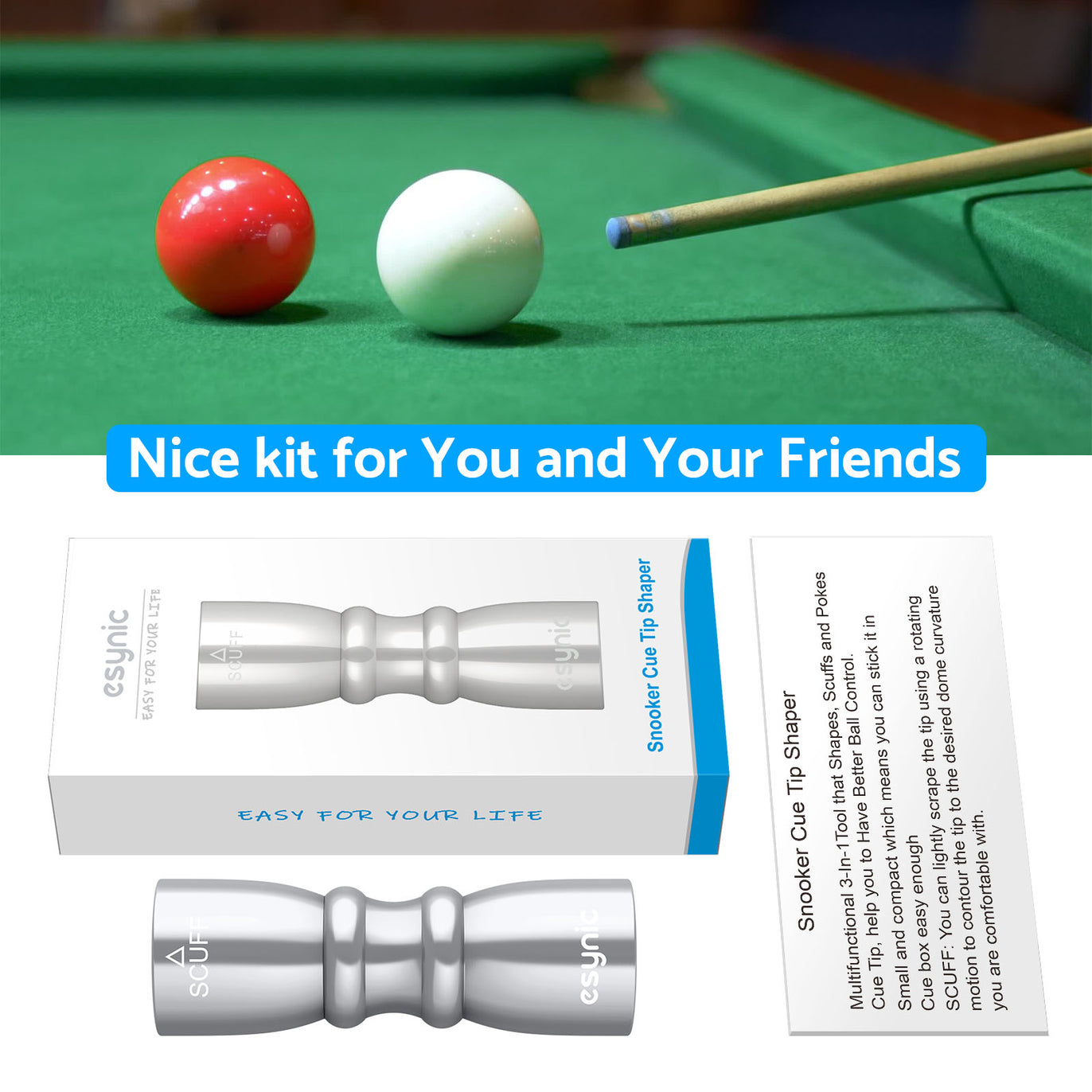 Snooker Pool Cue Tip Shaper 3 in 1 Tool - Shaper, Scuffer, Aerator