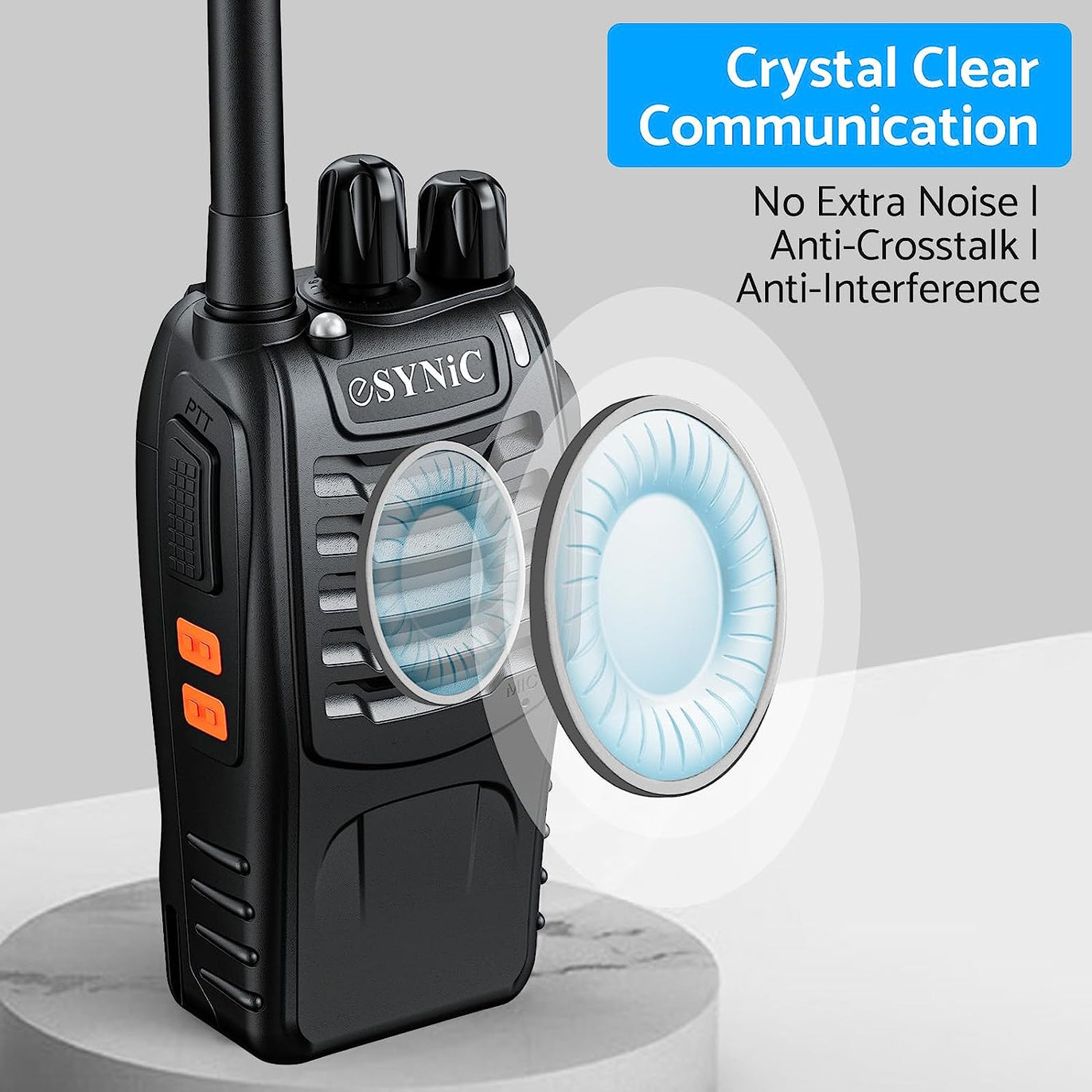 eSynic Professional Rechargeable Walkie Talkies - Long Range 2 Way Radio for Adults with VOX, 16 Channels, LED Light, Original Earpieces, Durable Design, and Portable Audio