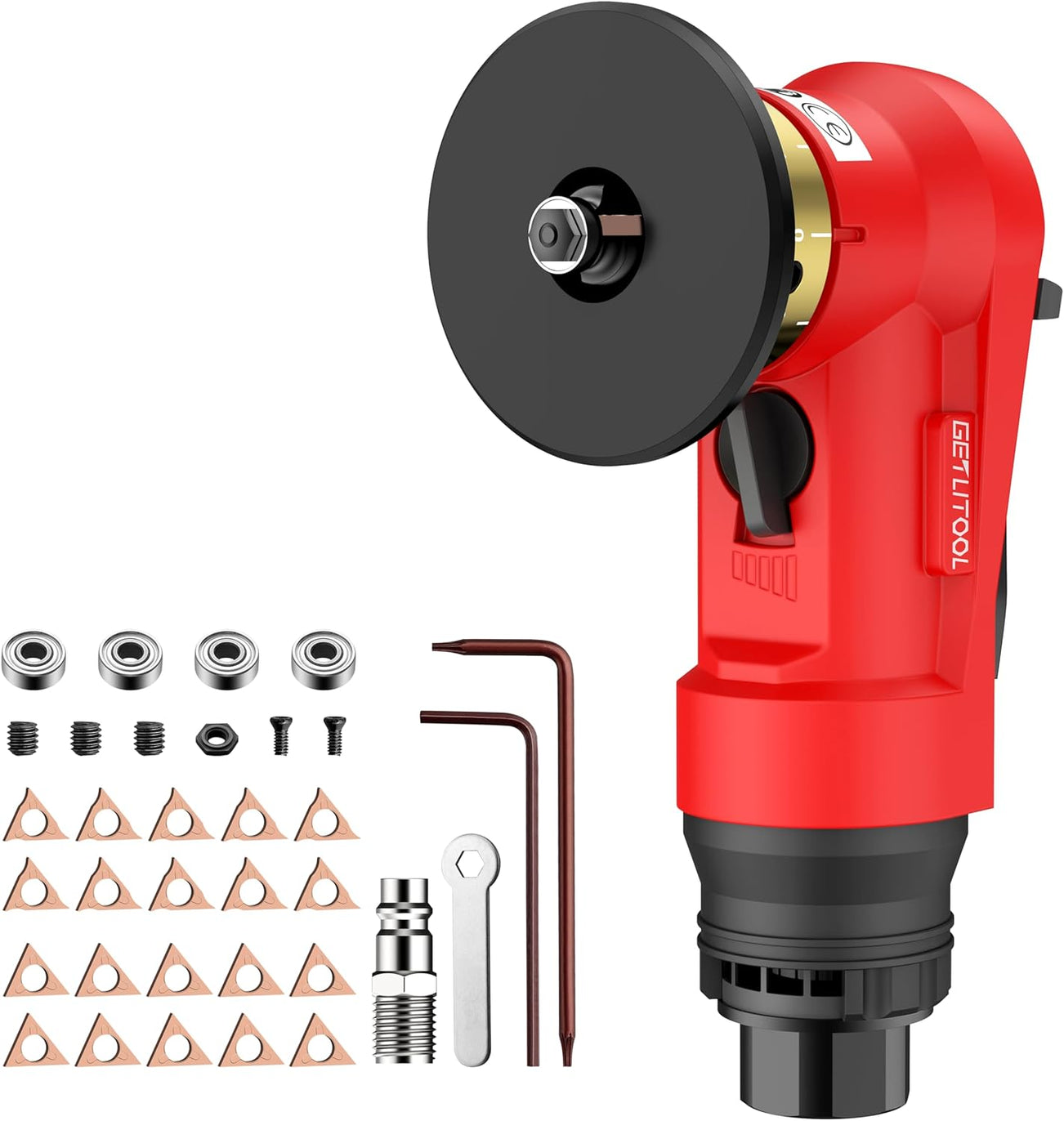 GETLITOOL Pneumatic Chamfering Tool, Air Chamfer Tool Kit with 12 C-Angle & 10 R-Angle Blades, 45° 30000RPM Chamfering Tools with 4-Speed Control for Metal Wood PVC Pipe Deburring & Edge Finishing