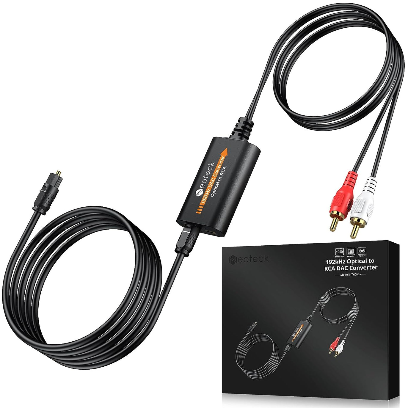 Neoteck 192kHz DAC Converter 7ft/2.1m Optical to RCA Cable SPDIF to RCA Converter Digital to Analog Converter with Built-in Audio Amplifier Chipset for HDTVs, Set-Top Boxes and DVD/Blu-Ray Players Accessories