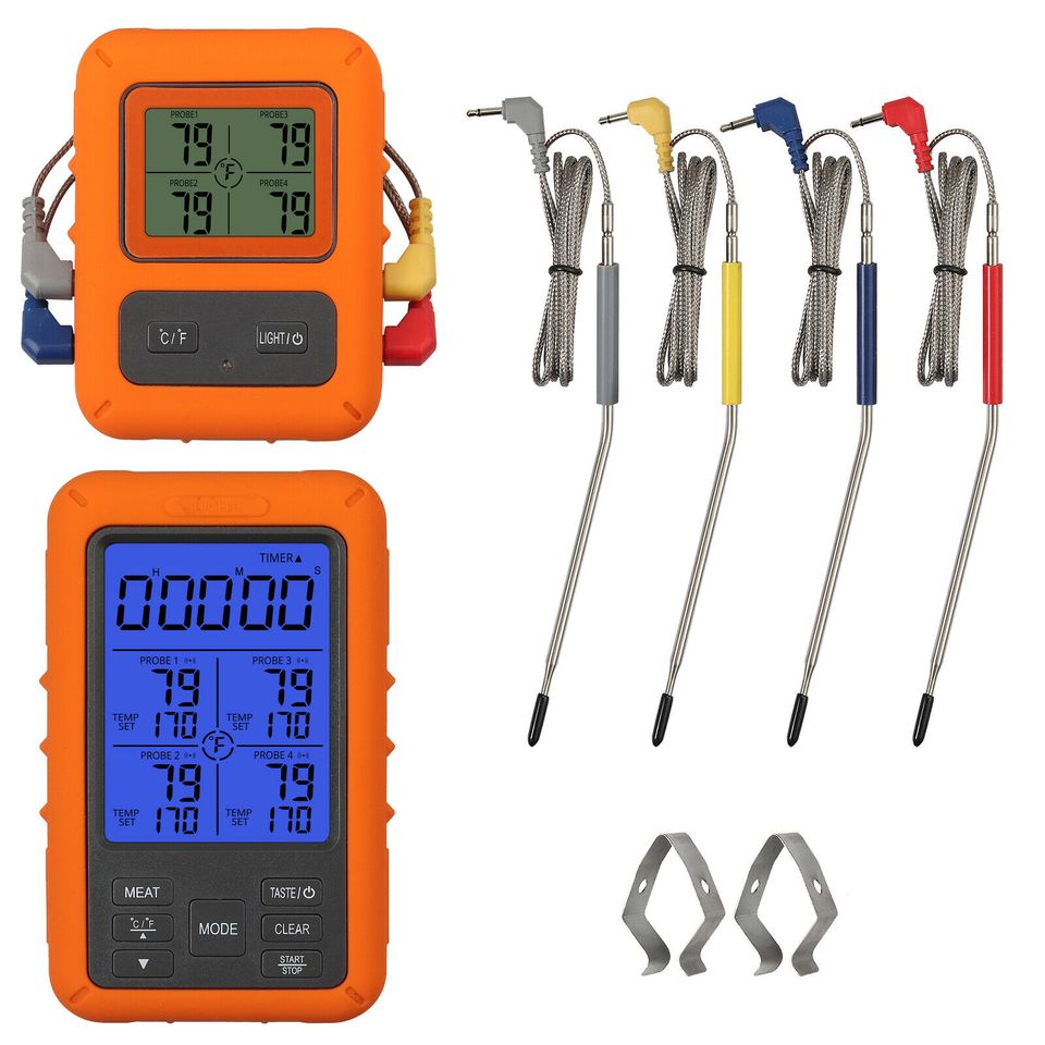 eSynic 4 Probe Digital Wireless Remote LCD Meat Cooking Kitchen Thermometer Timer Alarm US