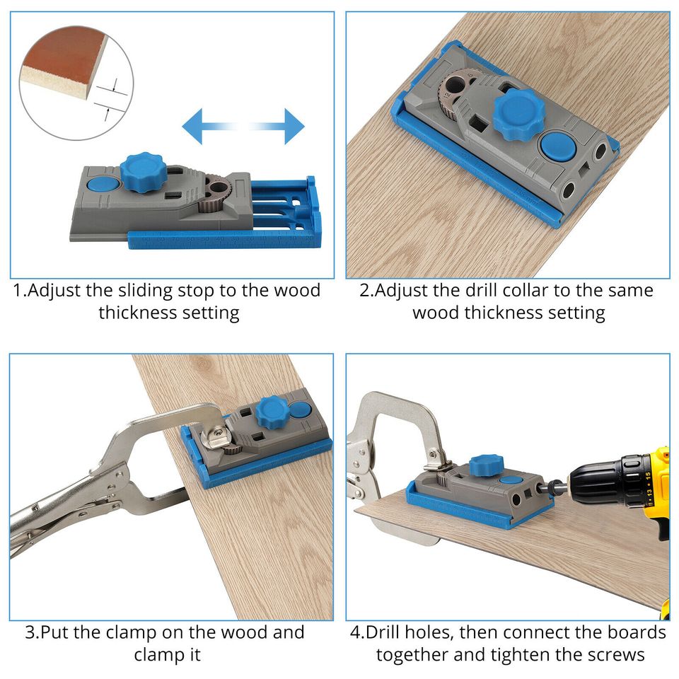 Pocket Hole Jig System Kit, Pocket Screw Jig with 11 Inch Clamp