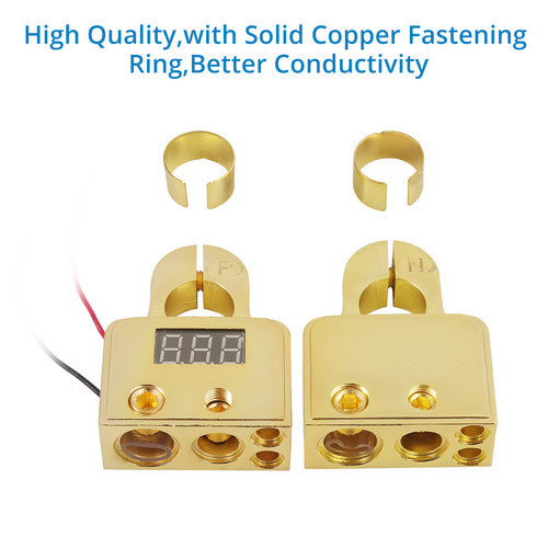 eSynic Digital Car Battery Terminal Connectors LED Voltmeter 0/4/8/10 Gauge Power Post