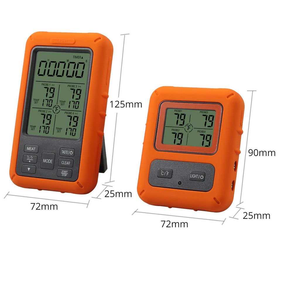eSynic 4 Probe Digital Wireless Remote LCD Meat Cooking Kitchen Thermometer Timer Alarm US