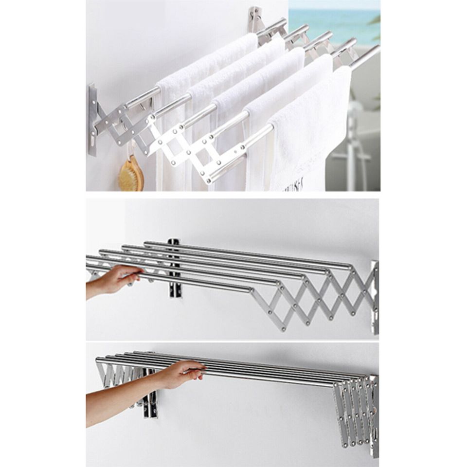 eSynic 80cm Wall Mounted Expandable Cloth Drying Towel Rack Retractable Laundry Hanger DE