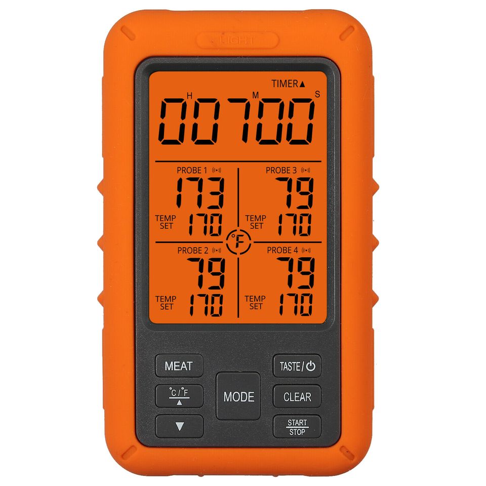 eSynic 4 Probe Digital Wireless Remote LCD Meat Cooking Kitchen Thermometer Timer Alarm US