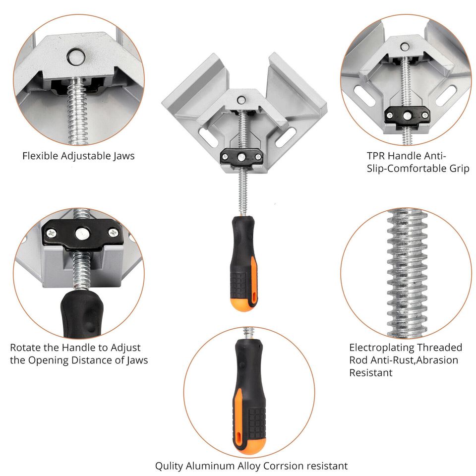 eSynic 2X 90 Degree Right Angle Corner Clamp Woodworking w/ 4'' Bar Quick Grip F Clamps US