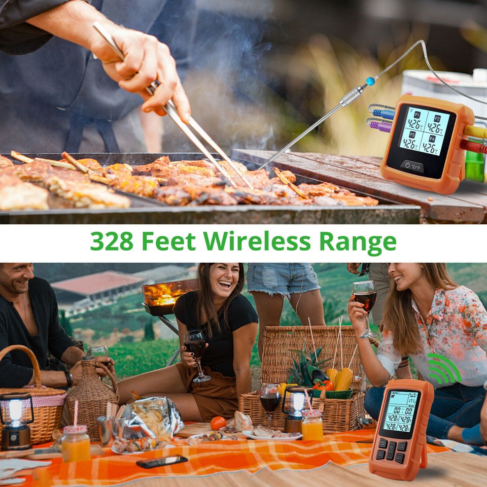 eSynic Wireless Cooking Thermometer Digital BBQ Grill Oven Meat Remote 328 Feet w/Probe DE