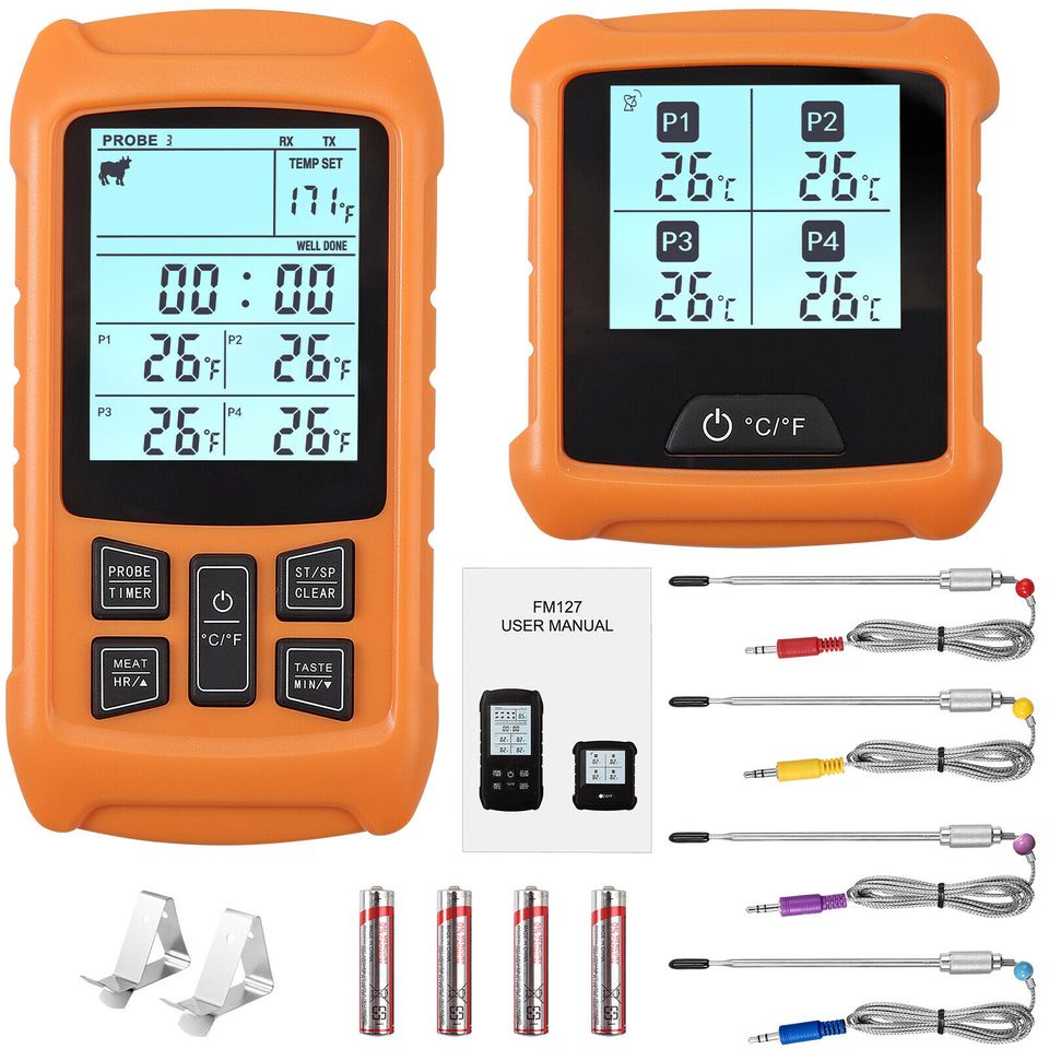 eSynic Wireless Cooking Thermometer Digital BBQ Grill Oven Meat Remote 328 Feet w/Probe DE