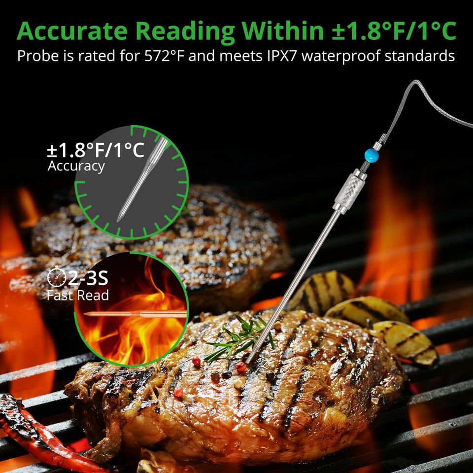 eSynic Wireless Cooking Thermometer Digital BBQ Grill Oven Meat Remote 328 Feet w/Probe DE