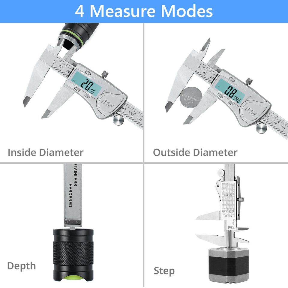 eSynic 8 in Stainless Steel Digital Vernier Caliper Waterproof Micrometer Feeler Gauge