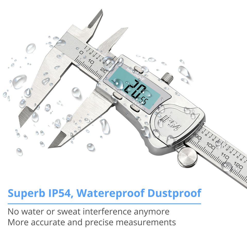 eSynic 8 in Stainless Steel Digital Vernier Caliper Waterproof Micrometer Feeler Gauge