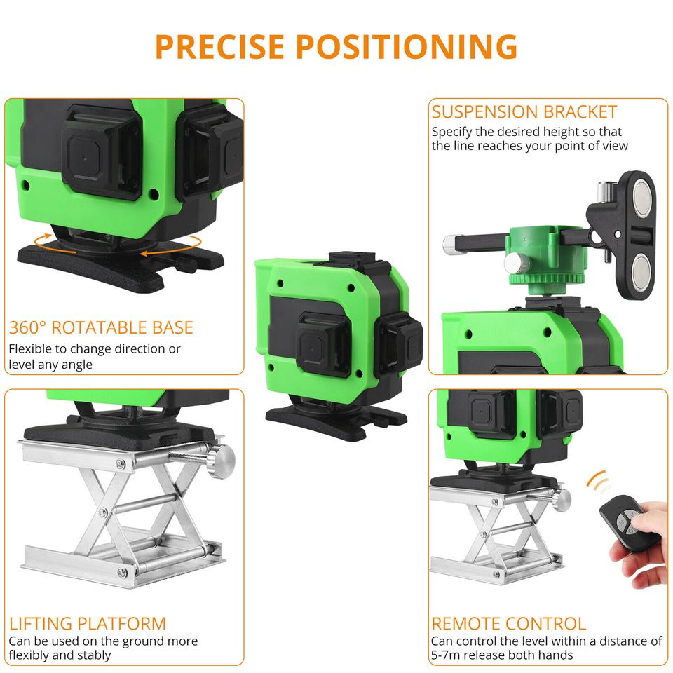 eSYNiC 3D 12 Line Green Laser Level Auto Self Leveling 360° Rotary Cross Measure w/ Box US