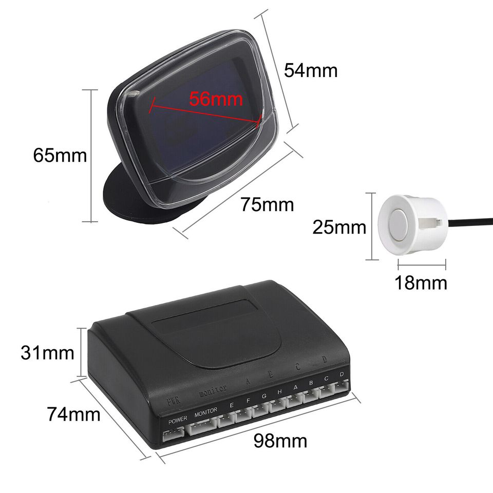 eSynic Front Rear Car Reverse 8 Parking Sensors Kit Alarm Buzzer System + Display