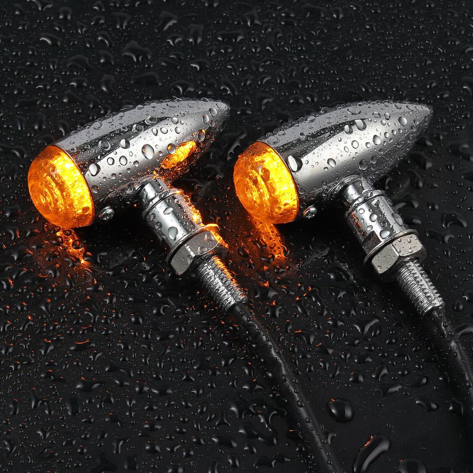 eSynic 4Pcs Amber Chrome Bullet Turn Signal Lights Indicator For Harley Motorcycle