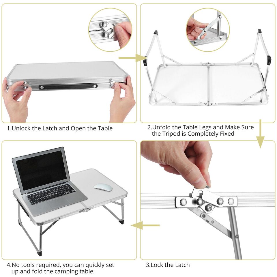 eSynic Outdoor Portable Folding Aluminum Table Camping Picnic Garden Work Laptop Table DE