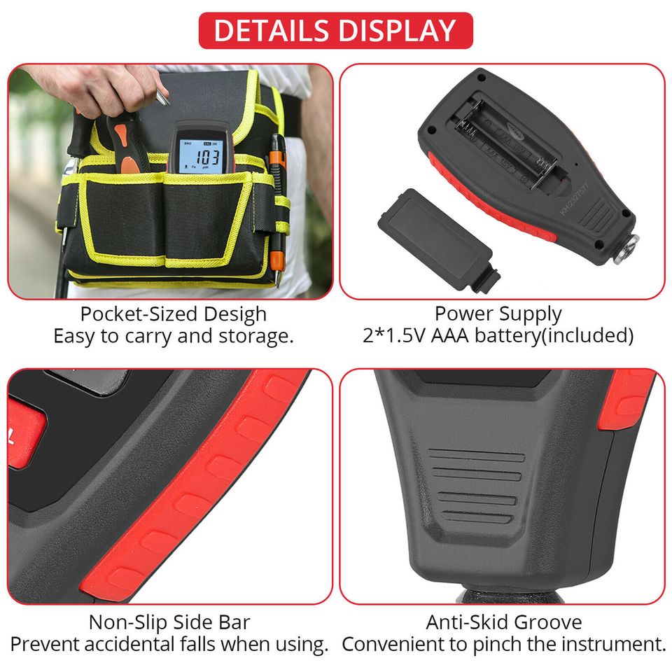 eSynic Digital Car Paint Coating Thickness Gauge Meter Tester Depth Detector Measuring