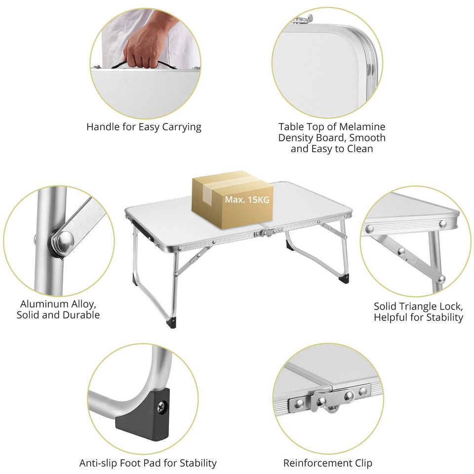 eSynic Outdoor Portable Folding Aluminum Table Camping Picnic Garden Work Laptop Table DE