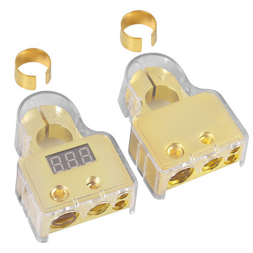 eSynic Digital Car Battery Terminal Connectors LED Voltmeter 0/4/8/10 Gauge Power Post