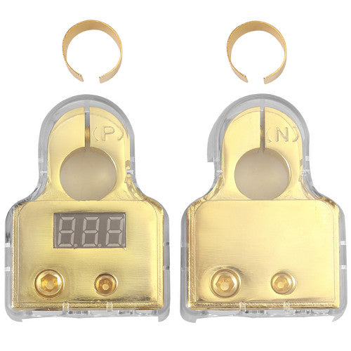 eSynic Digital Car Battery Terminal Connectors LED Voltmeter 0/4/8/10 Gauge Power Post