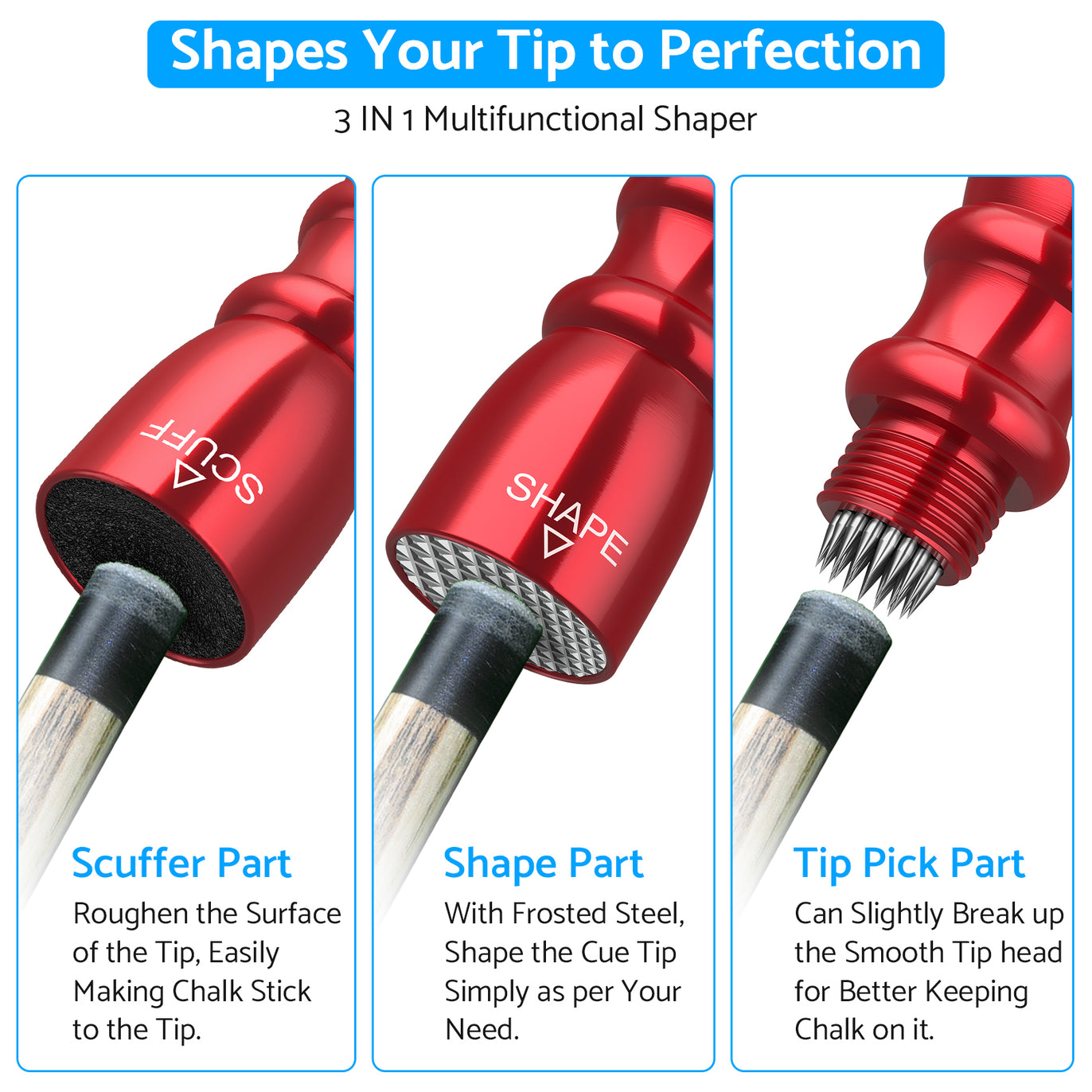 eSynic Popular Snooker Accessories Billiard Snooker Pool Cue Tip Shaper -Red