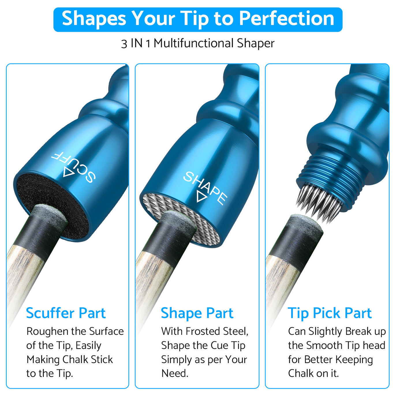 eSynic Popular Snooker Accessories Billiard Snooker Pool Cue Tip Shaper -Blue