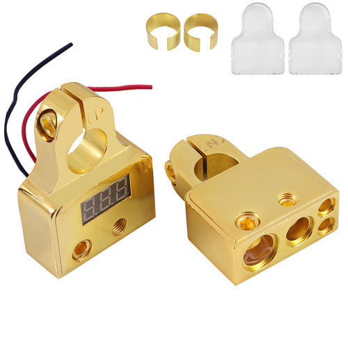 eSynic Digital Car Battery Terminal Connectors LED Voltmeter 0/4/8/10 Gauge Power Post