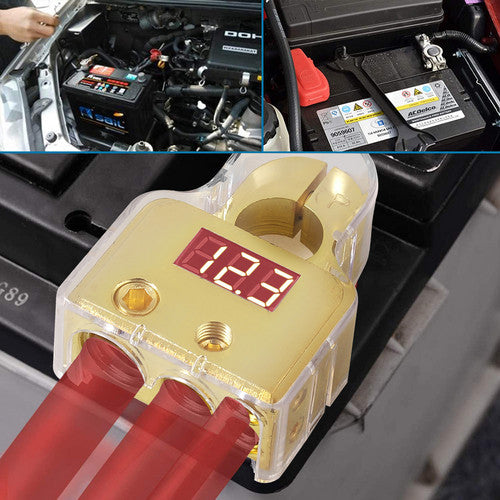 eSynic Digital Car Battery Terminal Connectors LED Voltmeter 0/4/8/10 Gauge Power Post