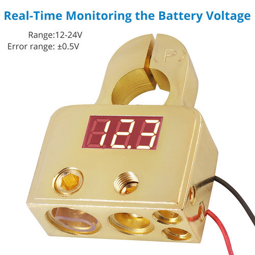 eSynic Digital Car Battery Terminal Connectors LED Voltmeter 0/4/8/10 Gauge Power Post