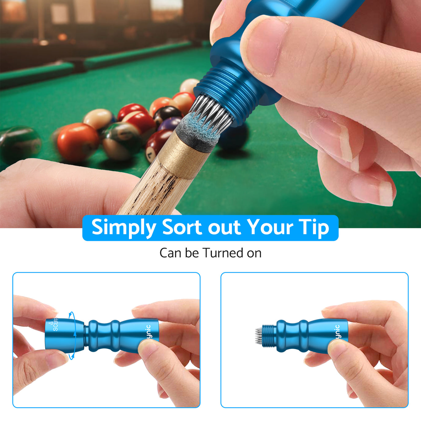 eSynic Popular Snooker Accessories Billiard Snooker Pool Cue Tip Shaper -Blue