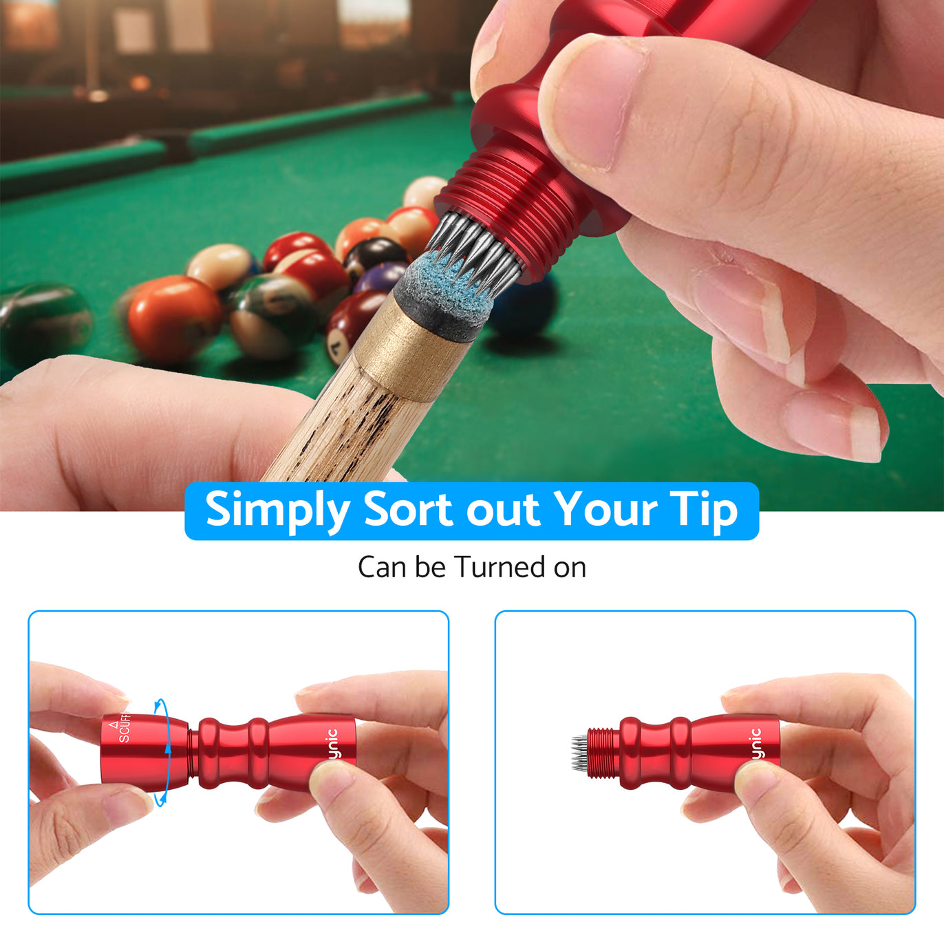 eSynic Popular Snooker Accessories Billiard Snooker Pool Cue Tip Shaper -Red