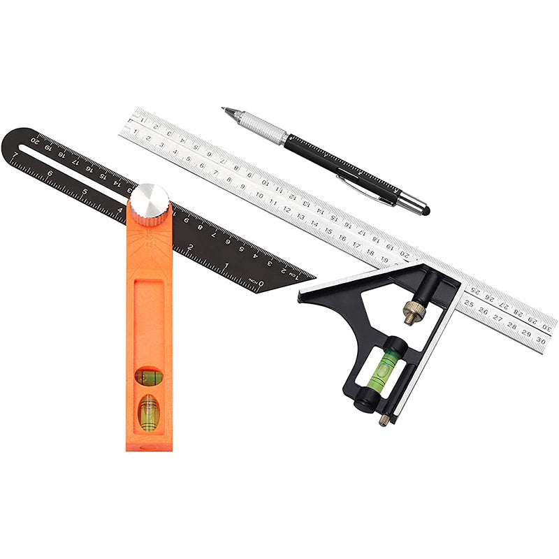 eSynic Professional 2Pcs Carpentry Squares Set 300mm Combination Square and 8-Inch Adjustable Sliding Bevel Gauge