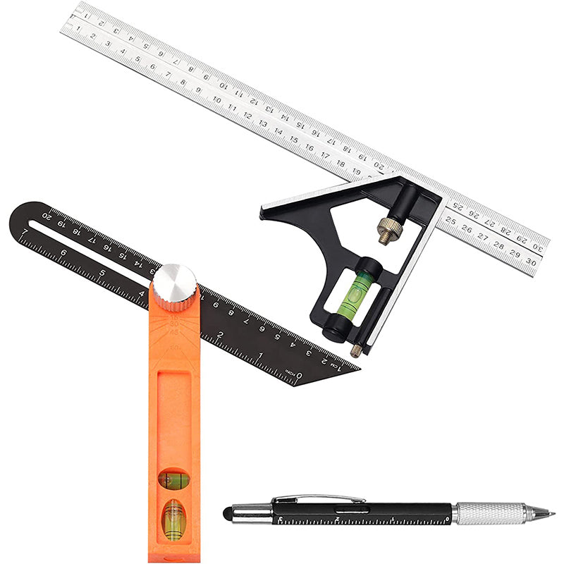 eSynic Professional 2Pcs Carpentry Squares Set 300mm Combination Square and 8-Inch Adjustable Sliding Bevel Gauge