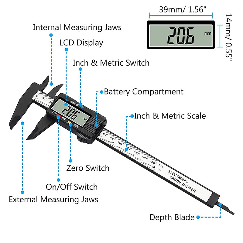 eSynic Digital Vernier Caliper 6Inch/150mm with 32 Blade Feeler Gauge