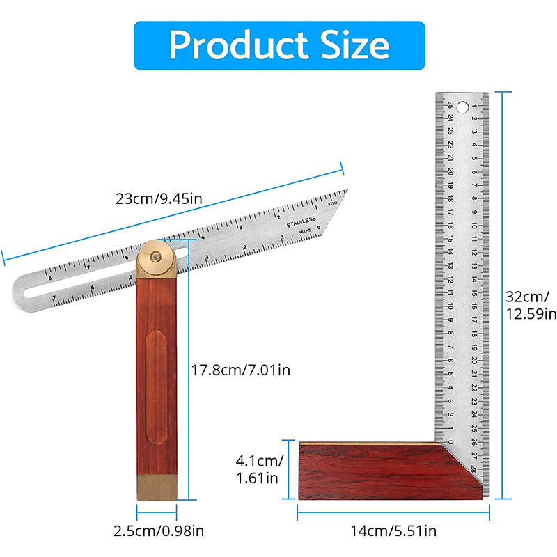 eSynic Zinc Alloy 300mm Woodworking Carpentry Square Set