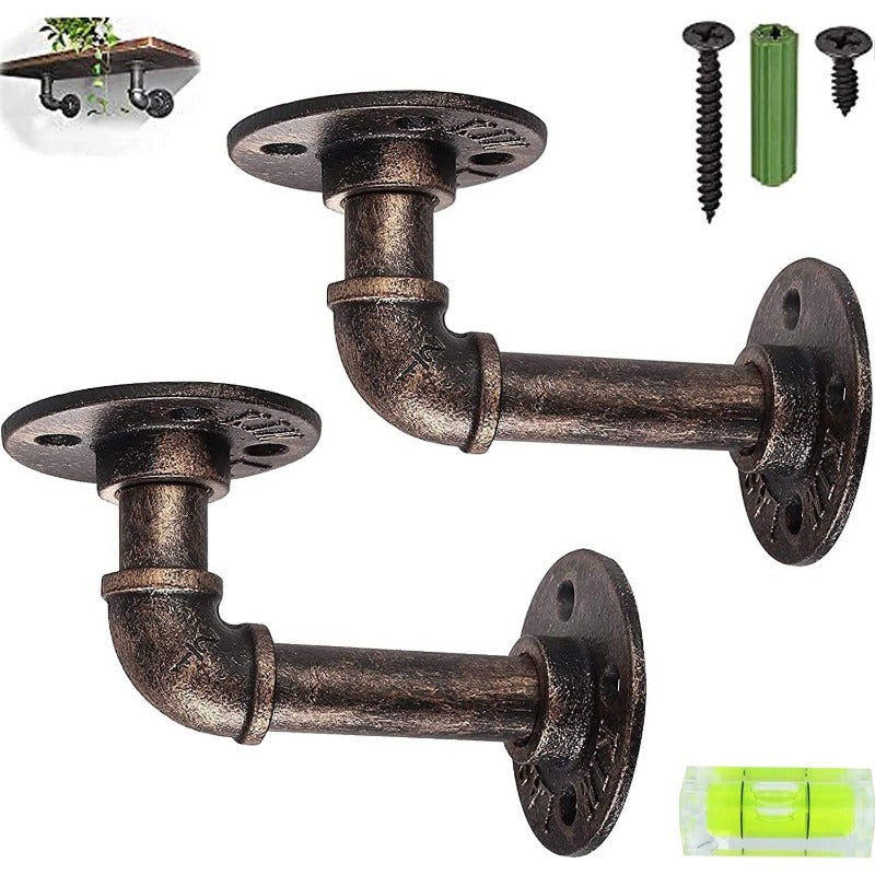 eSynic Popular 2Pcs Pipe Shelf Brackets Industrial Tube Rack Pipe Brackets