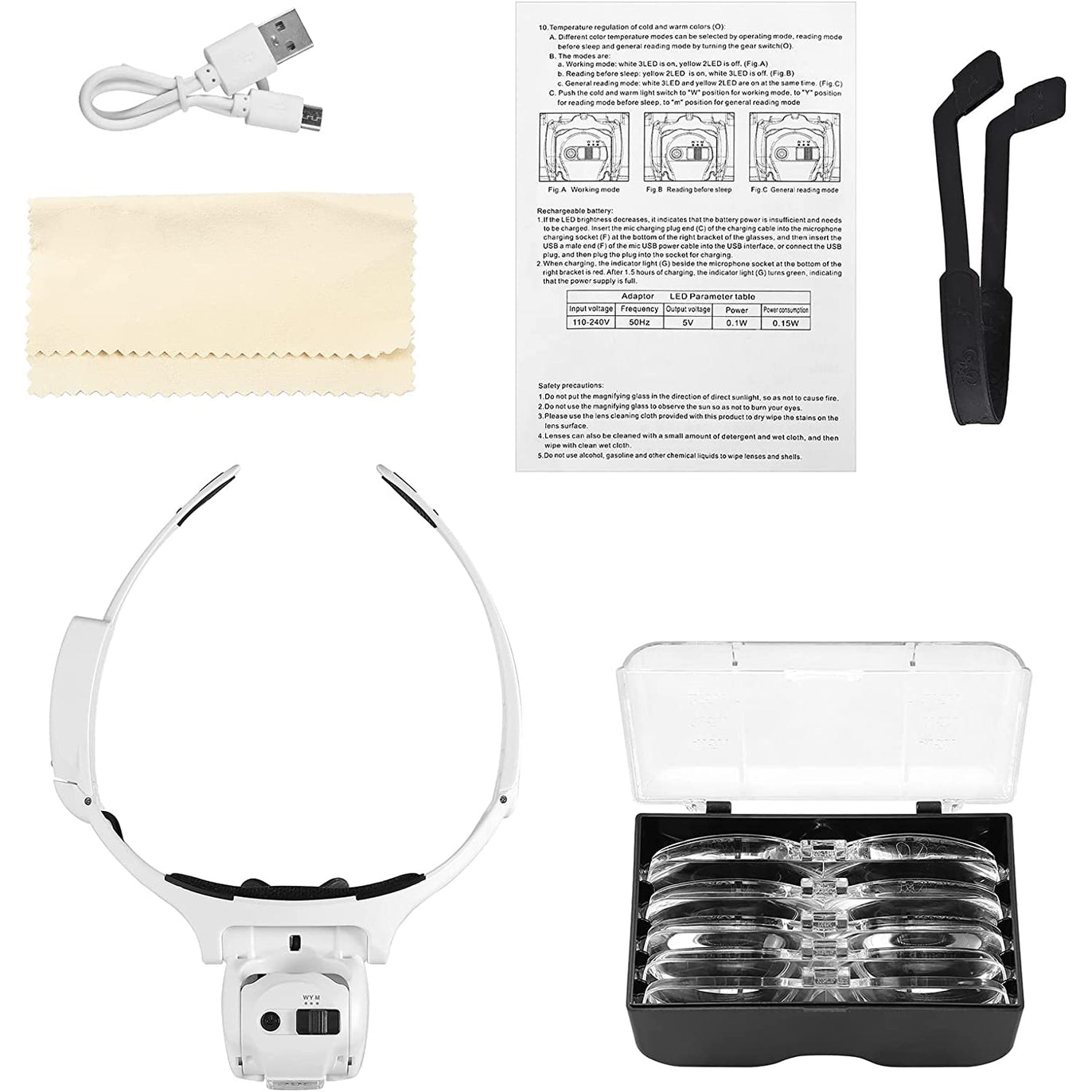 eSynic LED Head Magnifier USB Charging Headband Magnifying Glass