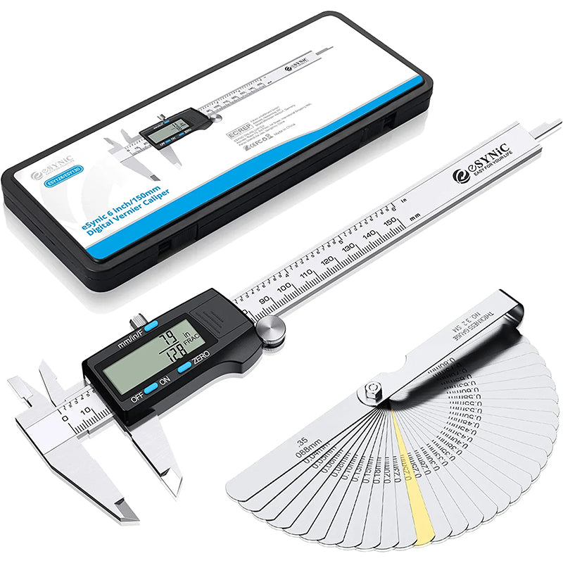 eSynic Digital Vernier Caliper with 32 Blade Feeler Gauge 150mm/6Inch