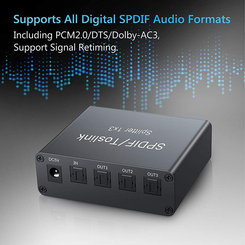 eSynic 1X3 SPDIF Toslink Optical Digital Audio Splitter Aluminum Alloy 1 in 3 Out