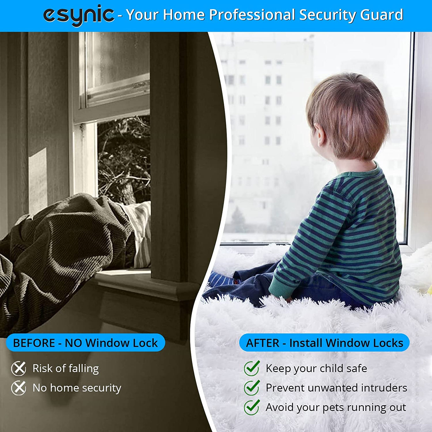 eSynic 6pcs Kids Window Restrictor Locks Window Lock UPVC - White